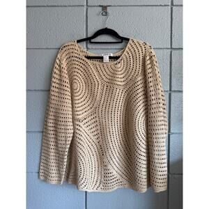 Vintage Silhouettes Crochet Tan Crewneck Sweater size 1X